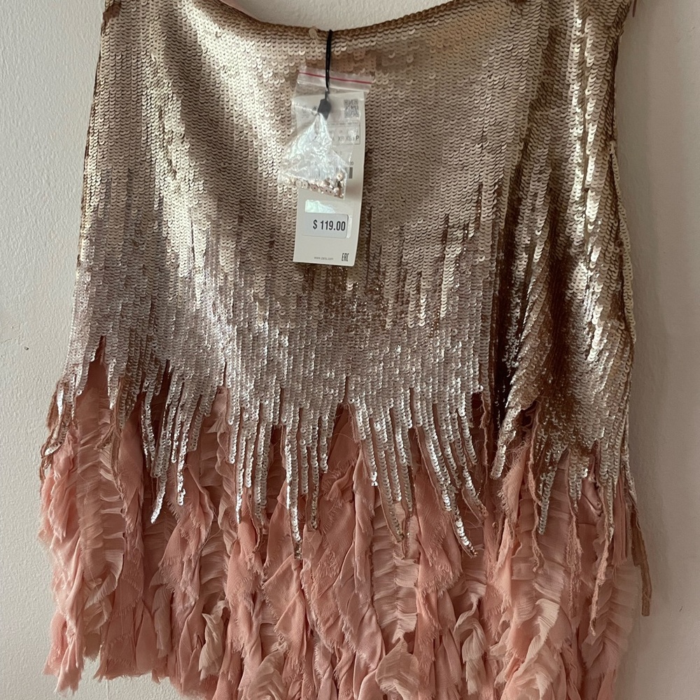 ZARA SEQUIN FEATHER SKIRT - Picture 2 of 3